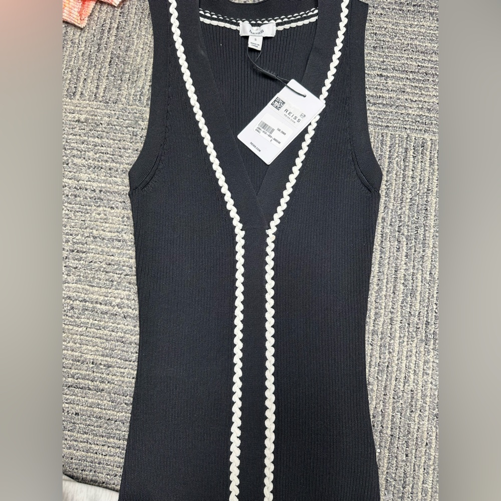 Black Knit top with White Trim